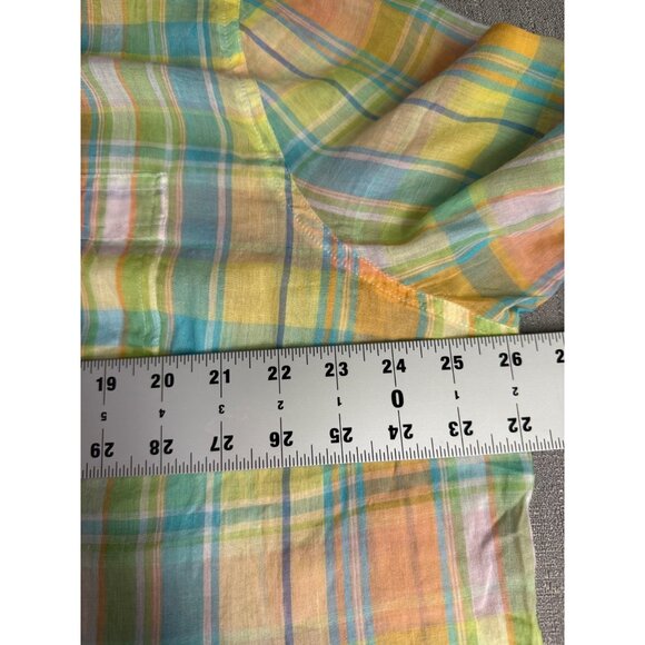 RALPH LAUREN Button Up Shirt Pastel Plaid Gauze Semi Sheer Roll Tab 2X - Picture 9 of 11
